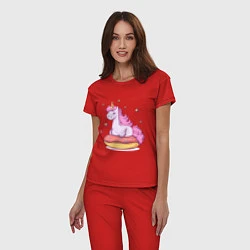 Пижама хлопковая женская Единорог на пончике, цвет: красный — фото 2