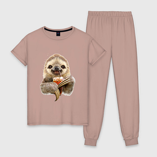 Женская пижама Ленивец и жажда / Пыльно-розовый – фото 1