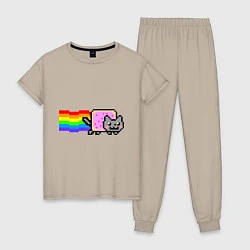 Пижама хлопковая женская Nyan Cat, цвет: миндальный