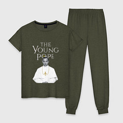 Пижама хлопковая женская The Young Pope, цвет: меланж-хаки