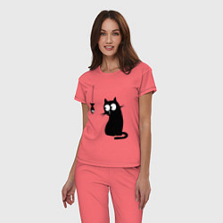 Пижама хлопковая женская Кот и рыба, цвет: коралловый — фото 2