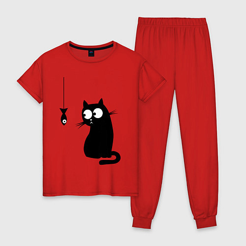 Женская пижама Кот и рыба / Красный – фото 1