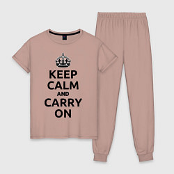 Пижама хлопковая женская Keep Calm & Carry On цвета пыльно-розовый — фото 1