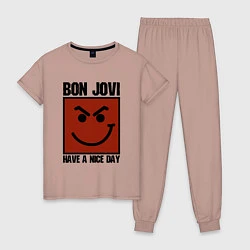 Пижама хлопковая женская Bon Jovi: Have a nice day, цвет: пыльно-розовый