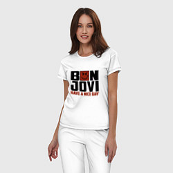 Пижама хлопковая женская Bon Jovi: Nice day, цвет: белый — фото 2