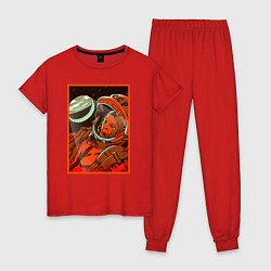 Пижама хлопковая женская Гагарин в иллюминаторе, цвет: красный