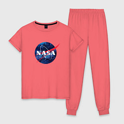 Пижама хлопковая женская NASA: Cosmic Logo, цвет: коралловый