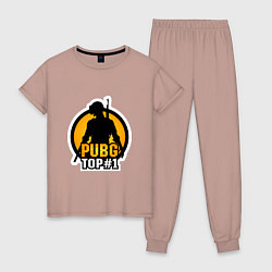 Пижама хлопковая женская PUBG Top 1, цвет: пыльно-розовый