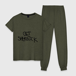 Пижама хлопковая женская Get sherlock, цвет: меланж-хаки