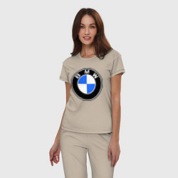 Пижама хлопковая женская Logo BMW, цвет: миндальный — фото 2