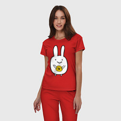 Пижама хлопковая женская Зайчик с пончиком, цвет: красный — фото 2