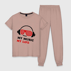 Пижама хлопковая женская My music my life, цвет: пыльно-розовый