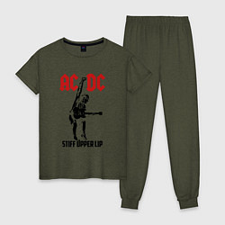 Пижама хлопковая женская AC/DC: Stiff Upper Lip, цвет: меланж-хаки