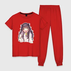 Пижама хлопковая женская Ahegao Meow, цвет: красный