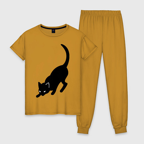 Женская пижама ЧернаяБелая кошечка / Горчичный – фото 1