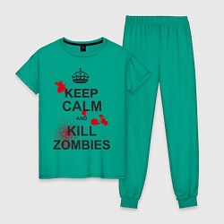 Пижама хлопковая женская Keep Calm & Kill Zombies, цвет: зеленый