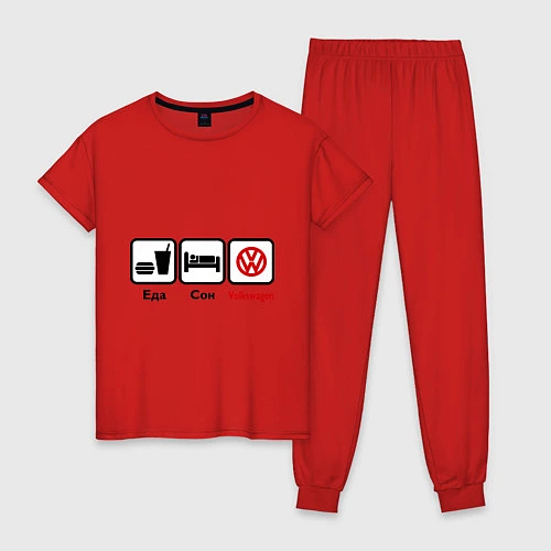 Женская пижама Еда, сон и Volkswagen / Красный – фото 1