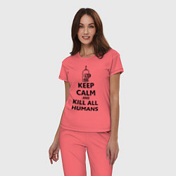 Пижама хлопковая женская Keep Calm & Kill All Humans, цвет: коралловый — фото 2