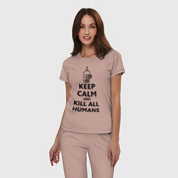 Пижама хлопковая женская Keep Calm & Kill All Humans, цвет: пыльно-розовый — фото 2