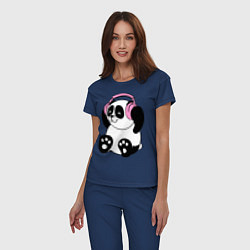 Пижама хлопковая женская Panda in headphones панда в наушниках, цвет: тёмно-синий — фото 2