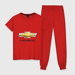Пижама хлопковая женская Chevrolet логотип, цвет: красный