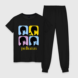 Пижама хлопковая женская The Beatles: pop-art, цвет: черный
