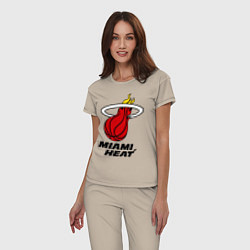 Пижама хлопковая женская Miami Heat-logo, цвет: миндальный — фото 2