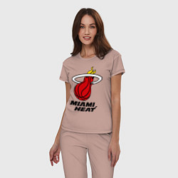 Пижама хлопковая женская Miami Heat-logo, цвет: пыльно-розовый — фото 2