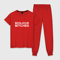 Пижама хлопковая женская BONJOUR BITCHES цвета красный — фото 1