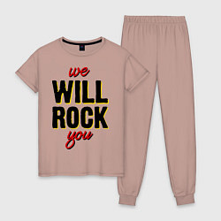 Пижама хлопковая женская We will rock you!, цвет: пыльно-розовый