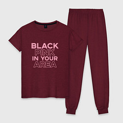 Пижама хлопковая женская Black Pink in youe area, цвет: меланж-бордовый