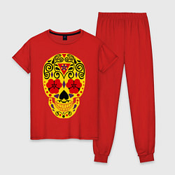 Пижама хлопковая женская Flower Skull, цвет: красный