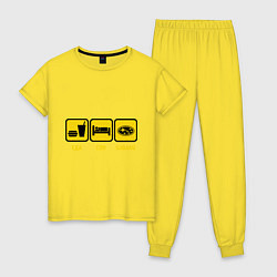 Пижама хлопковая женская Еда, сон и Subaru, цвет: желтый