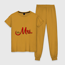Пижама хлопковая женская Mrs: Just married, цвет: горчичный