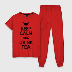Пижама хлопковая женская Keep Calm & Drink Tea, цвет: красный