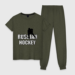 Пижама хлопковая женская Russian hockey, цвет: меланж-хаки