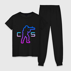 Пижама хлопковая женская CS - логотип с бойцом, цвет: черный