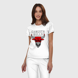 Пижама хлопковая женская Gangsta Bulls, цвет: белый — фото 2