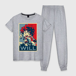 Пижама хлопковая женская Изуку Мидория, цвет: меланж