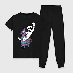 Пижама хлопковая женская Marshmello x Llama, цвет: черный