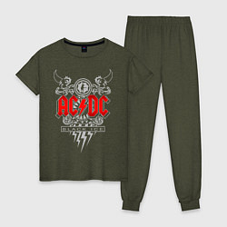 Пижама хлопковая женская AC/DC: Black Ice, цвет: меланж-хаки