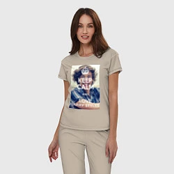 Пижама хлопковая женская Keep Calm & Love Harry Styles, цвет: миндальный — фото 2