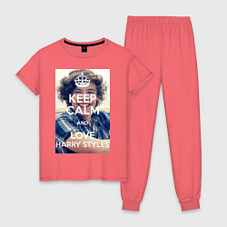 Пижама хлопковая женская Keep Calm & Love Harry Styles, цвет: коралловый