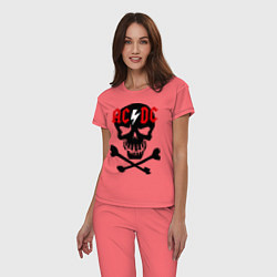 Пижама хлопковая женская AC/DC Skull, цвет: коралловый — фото 2