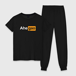 Пижама хлопковая женская Ahegao: Pornhub Style, цвет: черный