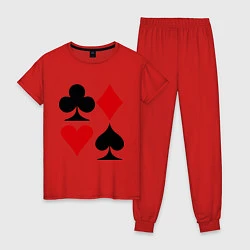 Пижама хлопковая женская Масти карт, цвет: красный