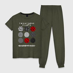 Пижама хлопковая женская TOP: Blurryface, цвет: меланж-хаки