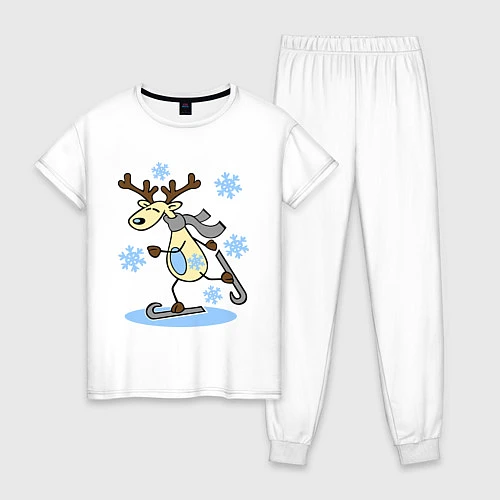 Женская пижама Олень на лыжах / Белый – фото 1