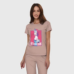 Пижама хлопковая женская Умный Единорог, цвет: пыльно-розовый — фото 2