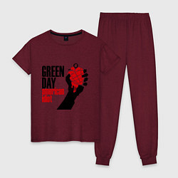 Пижама хлопковая женская Green Day: American idiot, цвет: меланж-бордовый